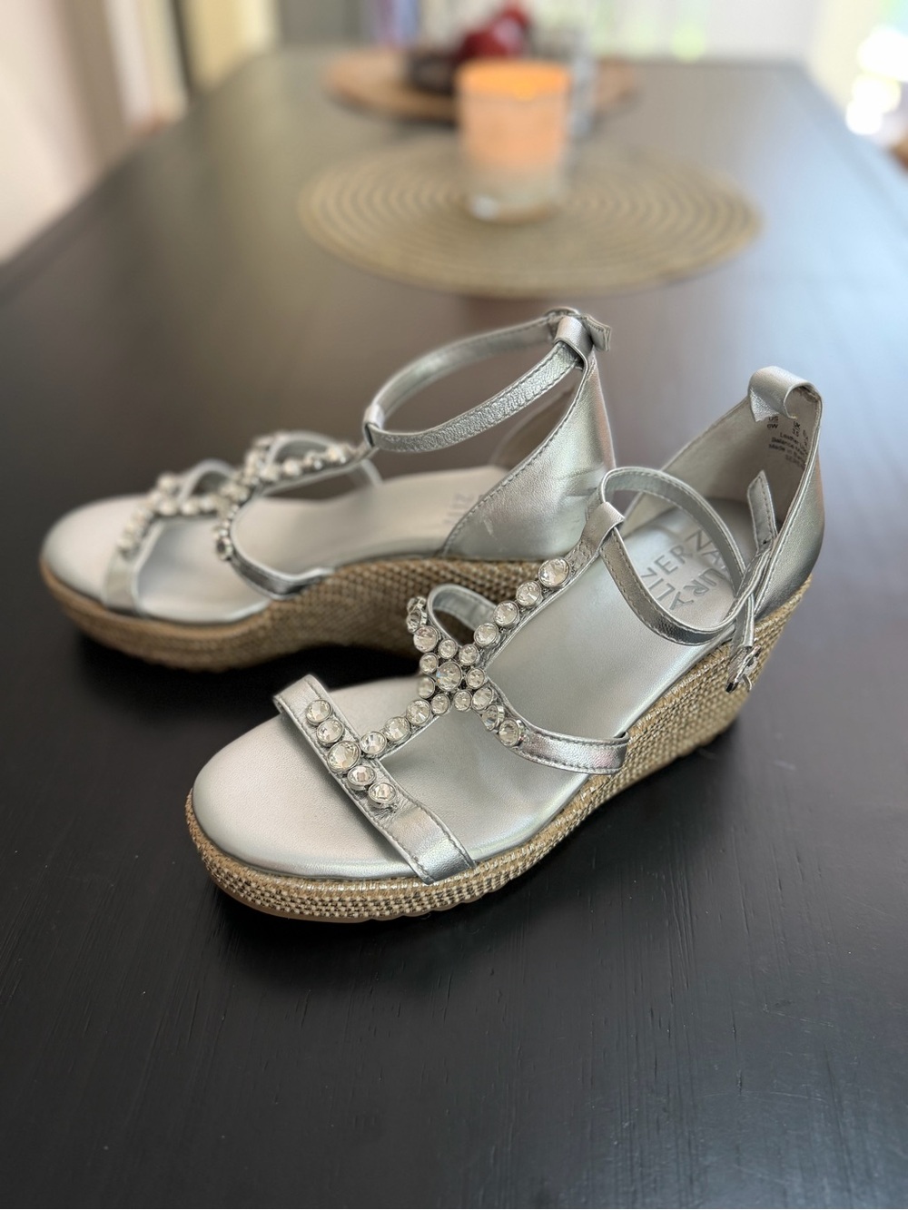 Naturalizer Silver Jeweled Espadrille Wedges